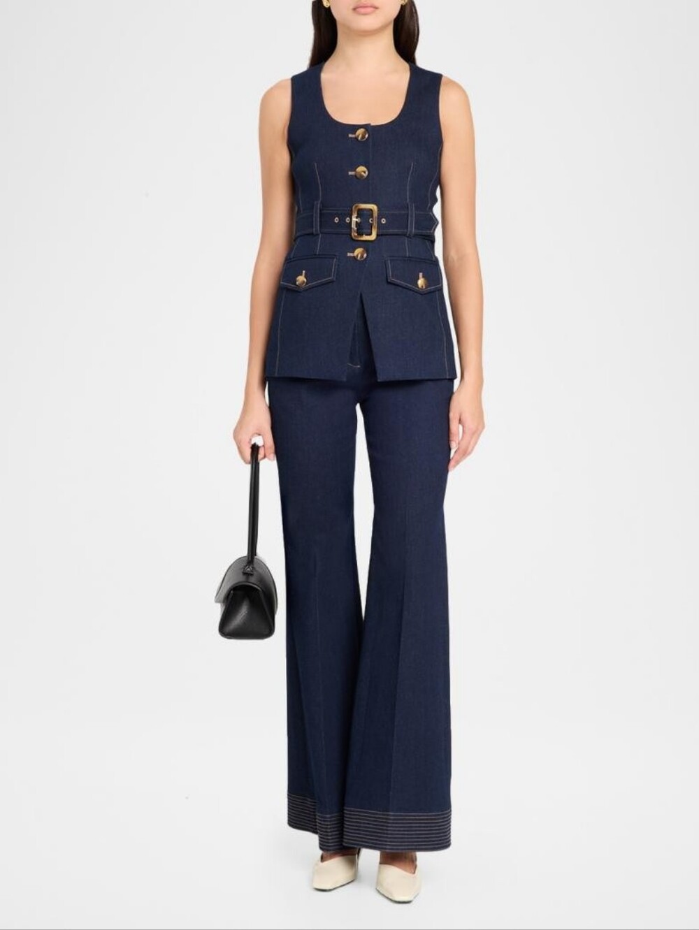 Veronica Beard Becker Stretch-Denim Belted Vest